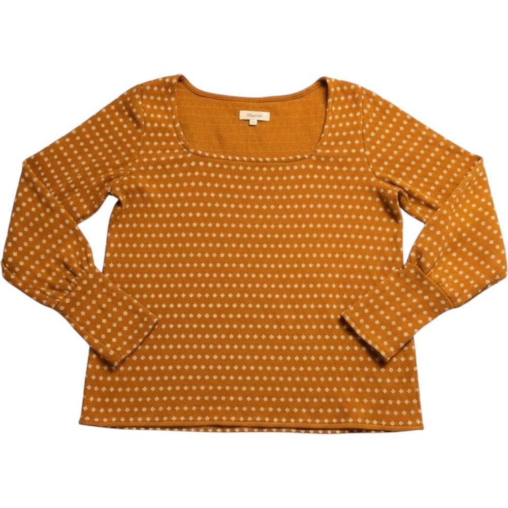 Madewell Square Neck Puff Sleeve Top Orange Mustard Diamond Knit Small